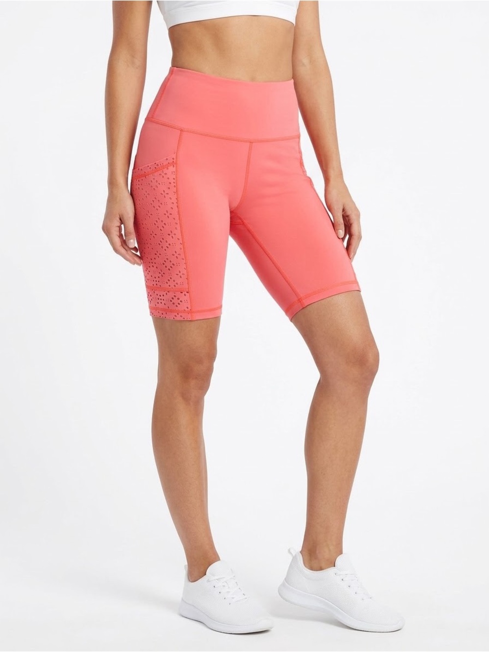aerie Coral High-Rise Laser-Cut Bike Shorts